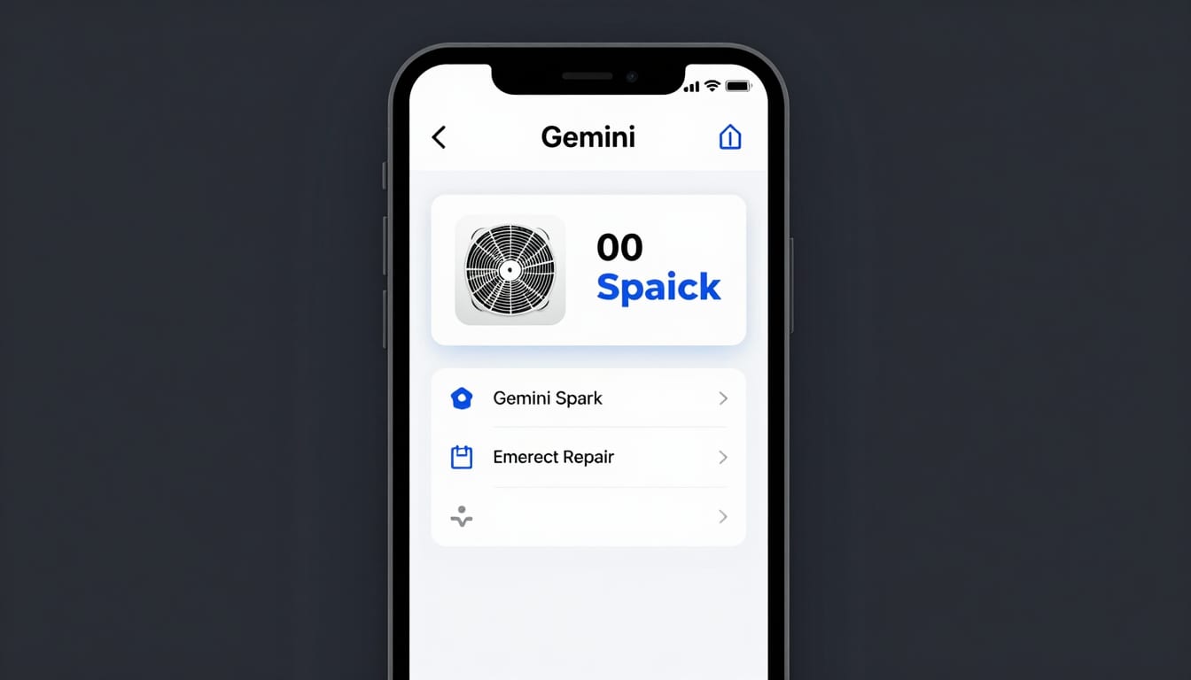 Screenshot of Gemini Spark conversational interface booking an emergency HVAC repair appointment on mobile