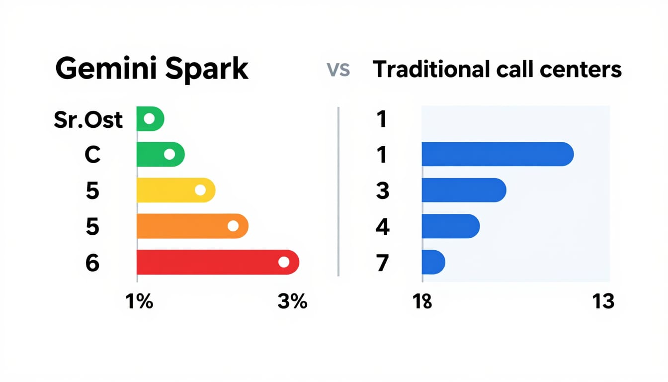 Comparative chart showing cost efficiency and conversion speed of Gemini Spark vs traditional call centers