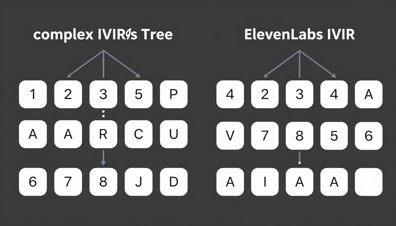 Flow diagram comparing a traditional complex IVR phone tree against an instant ElevenLabs conversational voice AI lead capture agent