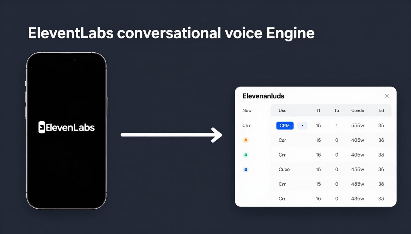 Architecture diagram showing ElevenLabs conversational voice engine routing phone audio to CRM database and booking calendar