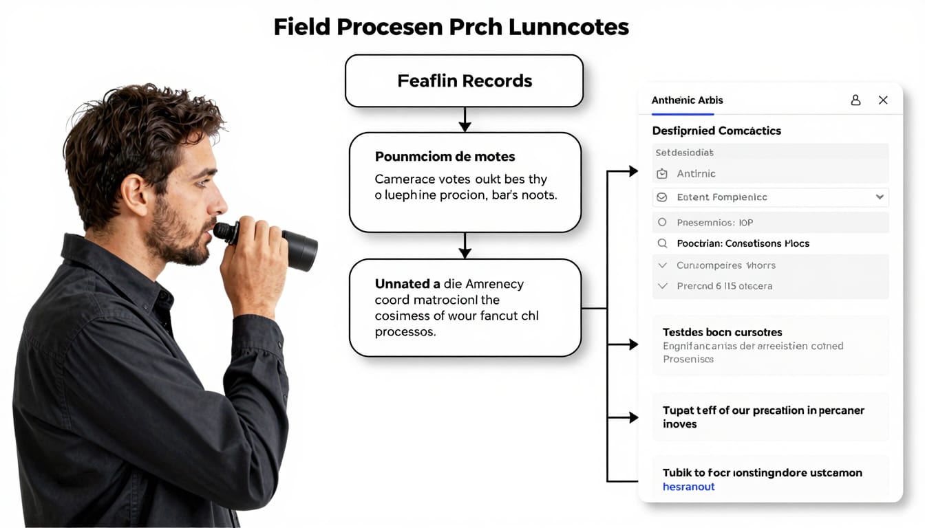 Flowchart showing field technician voice notes being processed by Anthropic APIs into CRM records and automated customer quotes