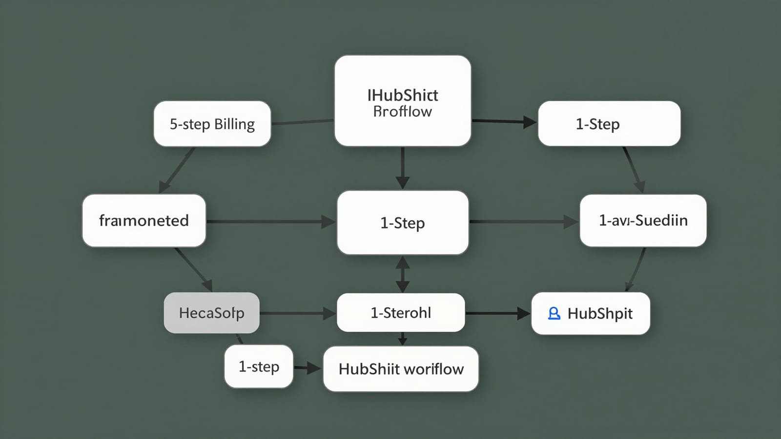 Flowchart showing the transition from a fragmented 5-step billing process to a 1-step automated HubSpot workflow