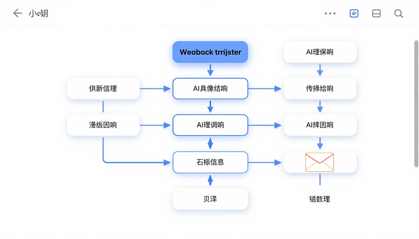 Visual workflow builder canvas connecting webhook triggers to AI reasoning blocks and email outputs