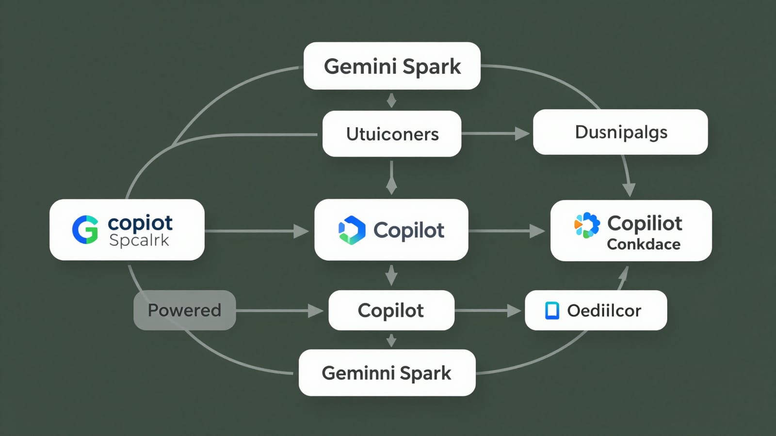 Flowchart demonstrating automated data reconciliation and silent customer updates powered by Gemini Spark and Copilot Workspace