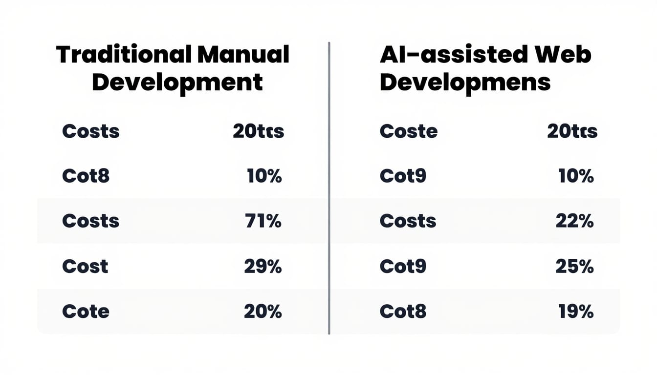 Cost comparison breakdown showing traditional manual development costs versus automated AI-assisted web development workflows