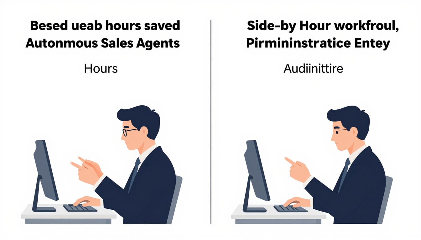 Side-by-side workflow comparison showing hours saved using autonomous sales agents versus manual administrative entry